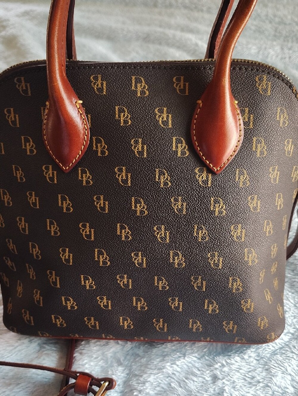 Dooney & Bourke Brown/Tan Logo Dome Satchel Medium - Picture 4 of 6